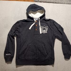 Mirchell & Ness Throwbacks Oakland Raiders 3 Button Hoodie Mens Size XL Gray